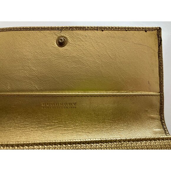 Burberry Haymarket Check Canvas Gold Leather Wallet Card Holder - Picture 10 of 10
